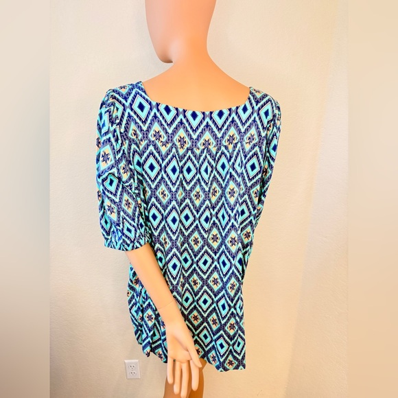 Layers Clothing 2XL NWT Boho Embroidered Geometric Tunic Top Blue Turquoise - Picture 6 of 10